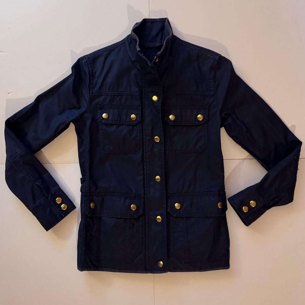 J. Crew Dark Blue Utility Jacket with Gold Accents in Size XXS in GUC